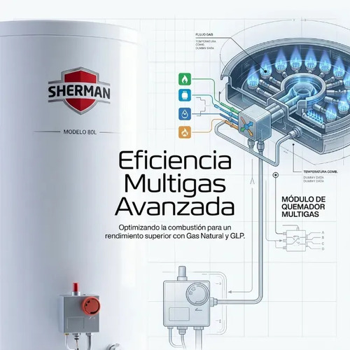 Termotanque 80 Lts Sherman Tpgp080msh13 Gas Conex Sup De Pie Color Blanco