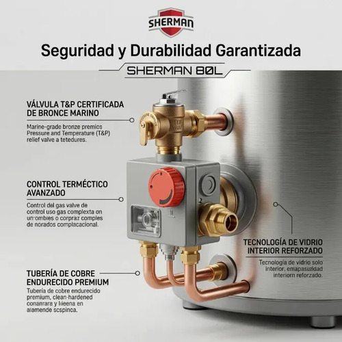 Termotanque 80 Lts Sherman Tpgp080msh13 Gas Conex Sup De Pie Color Blanco