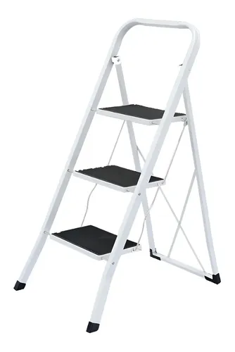 Escalera Tijera Plegable 3 Escalones Antideslizantes Onebox Ob-e3 Acero 150kg Blanco