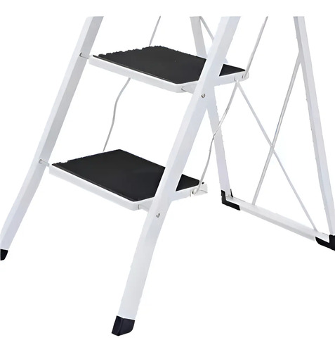 Escalera Tijera Plegable 3 Escalones Antideslizantes Onebox Ob-e3 Acero 150kg Blanco