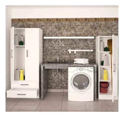 Mueble Escobero Organizador Multifuncion Cocina Estantes Color Blanco Orlandi