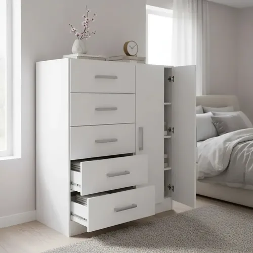 Cajonera Cómoda Chifonier 5 Caj 1 Pta Guia Metálica 90 Cm Color Blanco