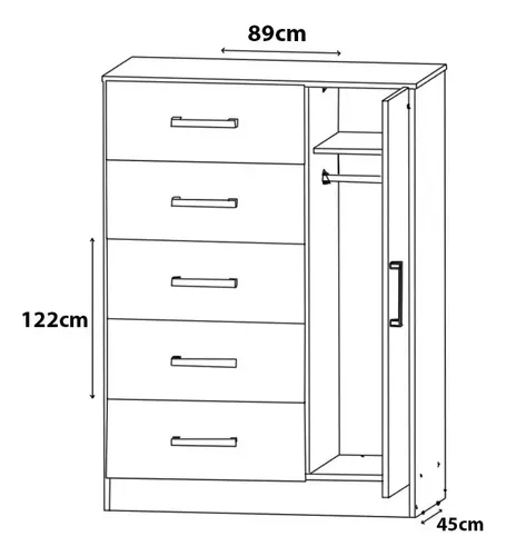Cajonera Cómoda Chifonier 5 Caj 1 Pta Guia Metálica 90 Cm Color Blanco