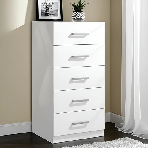 Chifonier Muebles Orlandi Melamina 5 Cajones Blanco Moderno 59x45x121.5cm