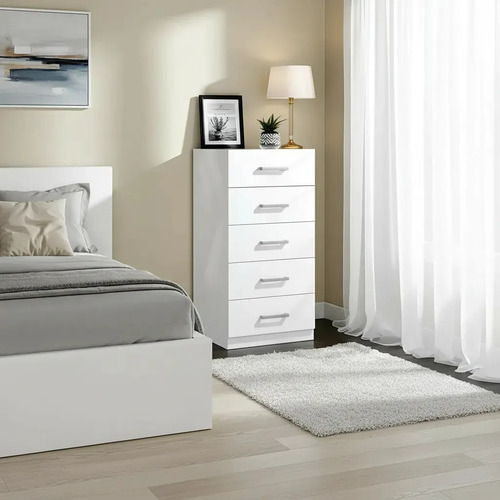 Chifonier Muebles Orlandi Melamina 5 Cajones Blanco Moderno 59x45x121.5cm
