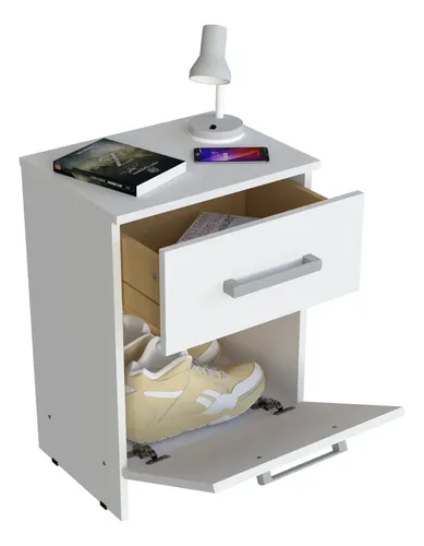 Mesa De Luz 42cm Con Puerta Y Cajón Mate Blanco