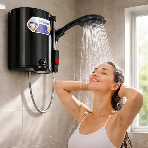 Ducha Electrica Calefon Diluvio Max 20 Litros Loza Completo Color Negro
