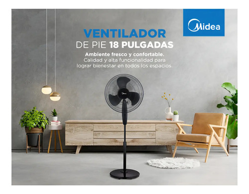 Ventilador Pie 18 Midea Sf-18b1ae1 75w 3vel. Negro/rej. Met. 45 Cm