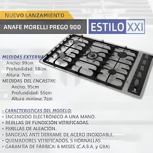 Anafe Independiente Morelli Prego 900 5h Inox Enc/elect Plateado