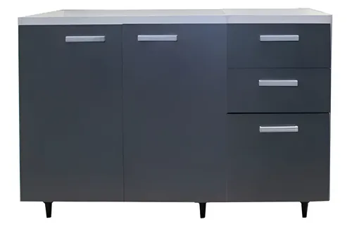 Bajo Mesada Platinum 3006 1.40 Mts Color Blanco Con Gris Grafito