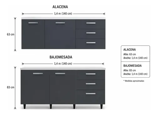 Bajo Mesada Platinum 3006 1.40 Mts Color Blanco Con Gris Grafito
