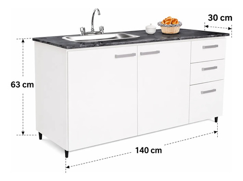 Bajo Mesada 1.40 X 0.58 Melamina Platinum 2p 3c 300603 Blanc Blanco