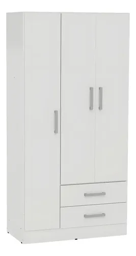Placard Melamina Blanco 90x184cm 3 Puertas 2 Cajones Muebles Orlandi