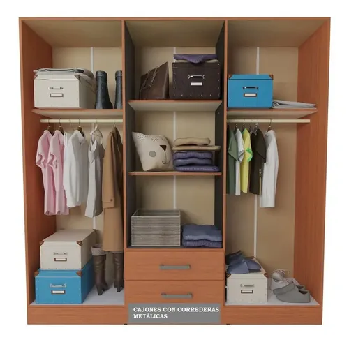 Placard Vestidor 6 Puertas 2 Cajones Correderas Metálicas Color Blanco