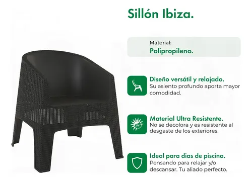 Sillón Ibiza Jardin Ratan Sintético Exterior Gardenlife Color Negro