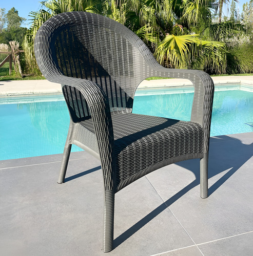 Sillón Qatar De Fibra Sintética Para Jardín Exterior, Gris Grafito Liso