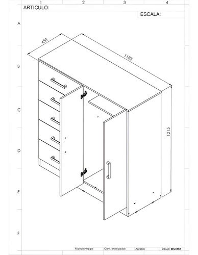 Chifonier Orlandi 5c 2p Corredera Metalica Venecia Art3404 Venecia