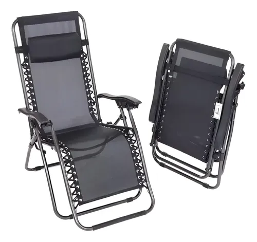 Kit X2 Reposera Gravitacional Zero Plegable Exterior Jardin Negro