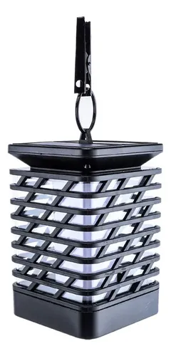 Set X2 Farol Luz Lampara Solar Efecto Llama Pared O Parado Negro