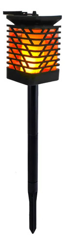 Set X2 Farol Luz Lampara Solar Efecto Llama Pared O Parado Negro