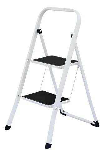 Escalera Plegable 2 Escalones Onebox Metal Antideslizante Blanca Blanco