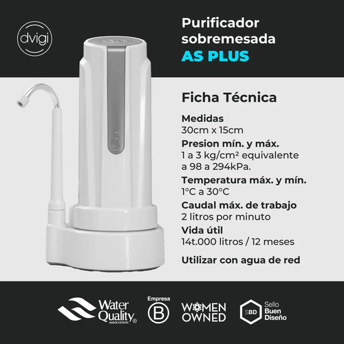 Dvigi Arsenic Safe As Plus Purificador Sobre Mesa Oro
