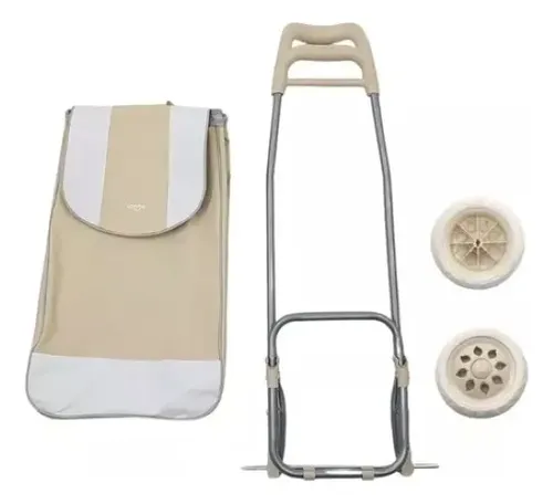 Carro Carrito Changuito Compras Plegable Reforzado Con Bolso Beige