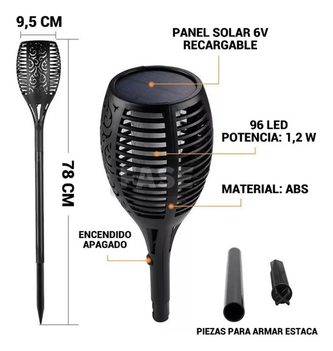 Estaca Solar Efecto Llama Para Exterior Jardin Patio Etheos Negro