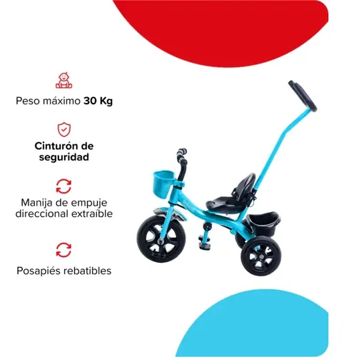 Triciclo Con Manija Direccional Bebesit Canasto Color Azul Azul