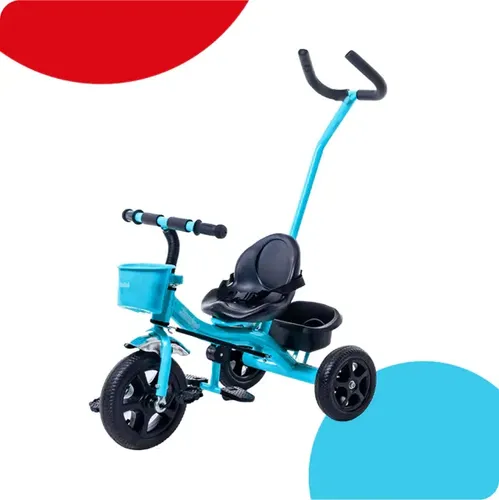 Triciclo Con Manija Direccional Bebesit Canasto Color Azul Azul