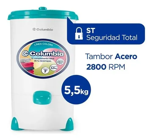 Secarropas Centrífugo Eléctrico Columbia Color Turqueza Color Turquesa Océano
