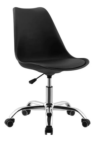 Set X2 Silla Of. Girat. Vonne Tulip So-t01 Resp Bajo Cromada Negro Cuero Sintético