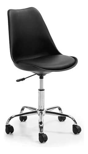 Set X2 Silla Of. Girat. Vonne Tulip So-t01 Resp Bajo Cromada Negro Cuero Sintético