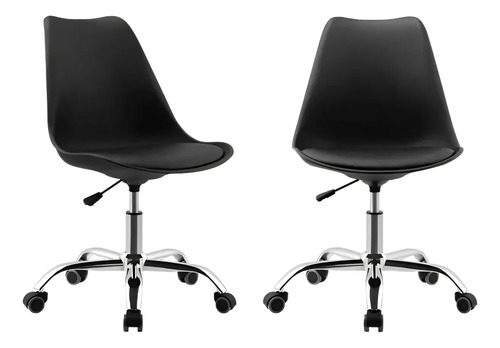 Set X2 Silla Of. Girat. Vonne Tulip So-t01 Resp Bajo Cromada Negro Cuero Sintético