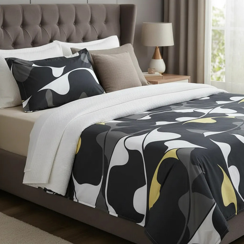 Sabana 1 1/2 Love & Home Microfribra Blanco Y Negro Blanco Y Negro