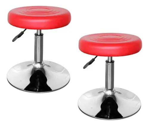 Set Banquetas X2 Queen Base Cromada Tapizado Sintetico Roja Cromado Rojo
