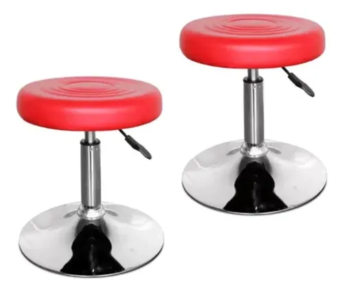 Set Banquetas X2 Queen Base Cromada Tapizado Sintetico Roja Cromado Rojo