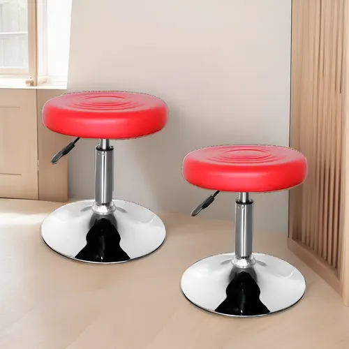 Set Banquetas X2 Queen Base Cromada Tapizado Sintetico Roja Cromado Rojo