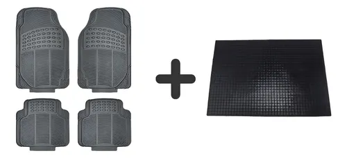 Set 4 Cubre Alfombras + Cubre Alfombra De Baul Para Auto Pvc Negro