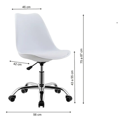 Set X2 Silla Of. Girat. Vonne Tulip So-t02 Resp Bajo Cromada Blanco Cuero Sintético