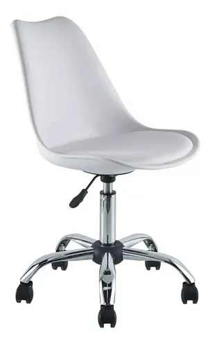 Set X2 Silla Of. Girat. Vonne Tulip So-t02 Resp Bajo Cromada Blanco Cuero Sintético
