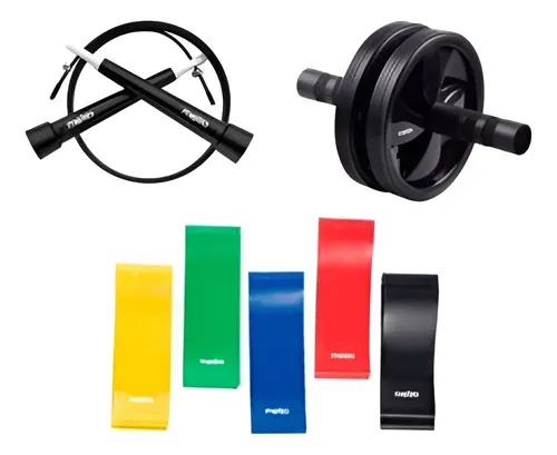 Set Entrenamiento Fitness Plataforma + Soga + Banda + Rueda Negro