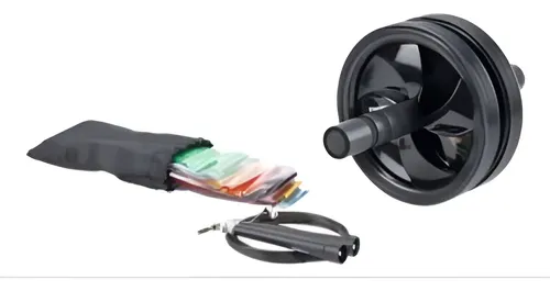 Set Entrenamiento Fitness Plataforma + Soga + Banda + Rueda Negro