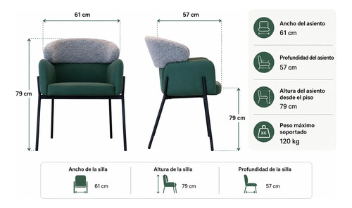 Set X2 Sillon Comedor Jordan Fargo Tejido Mixto Terciopelo Aterciopelado Negro Verde Musgo