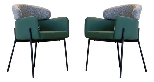 Set X2 Sillon Comedor Jordan Fargo Tejido Mixto Terciopelo Aterciopelado Negro Verde Musgo
