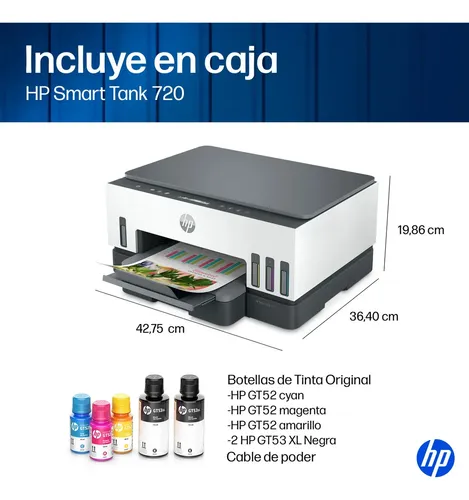 Impresora Multifuncional Hp Smart Tank 720 Sistema Continuo A Color Wi-fi Duplex (doble Cara Automático) Blanco