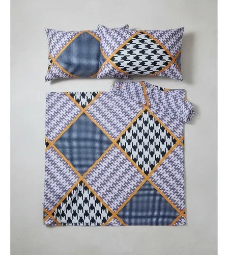 Sabana 1 1/2 Love & Home Microfribra Forma Geometrica Negr Negro Y Violeta