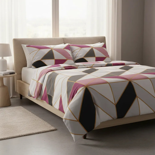 Sabana 1 1/2 Love & Home Microfribra Forma Triangulare Gris Y Fucsia