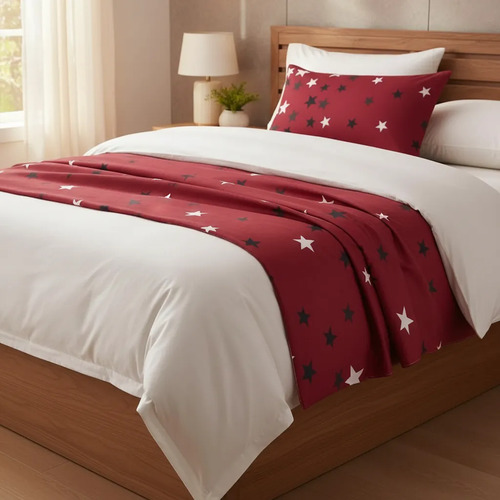 Sabana 1 1/2 Love & Home Microfribra Rojas Con Estrellas Rojo