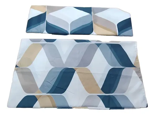 Sabana 1 1/2 Love & Home Microfribra Forma Geometrica Azul Y Naranja